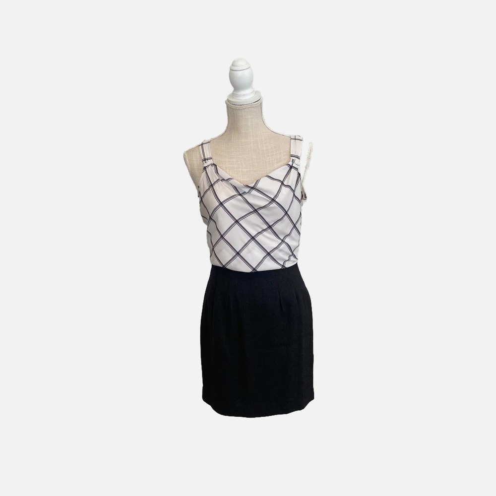 WHBM Black & White Lattice Cowl Neck Tank